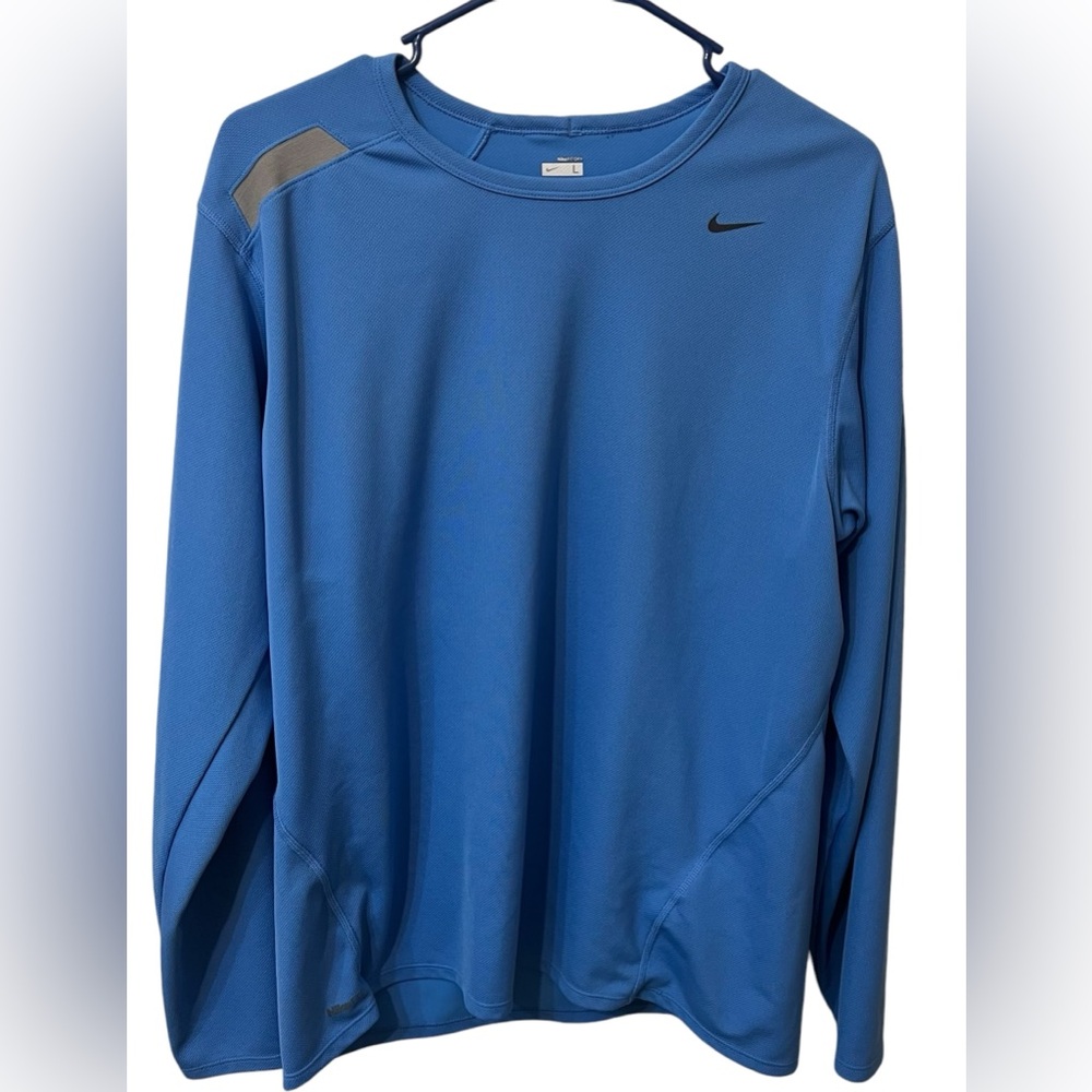Nike Men's Blue Reflective Fitdry Mesh Long Sleeve Athletic Shirt Size Large